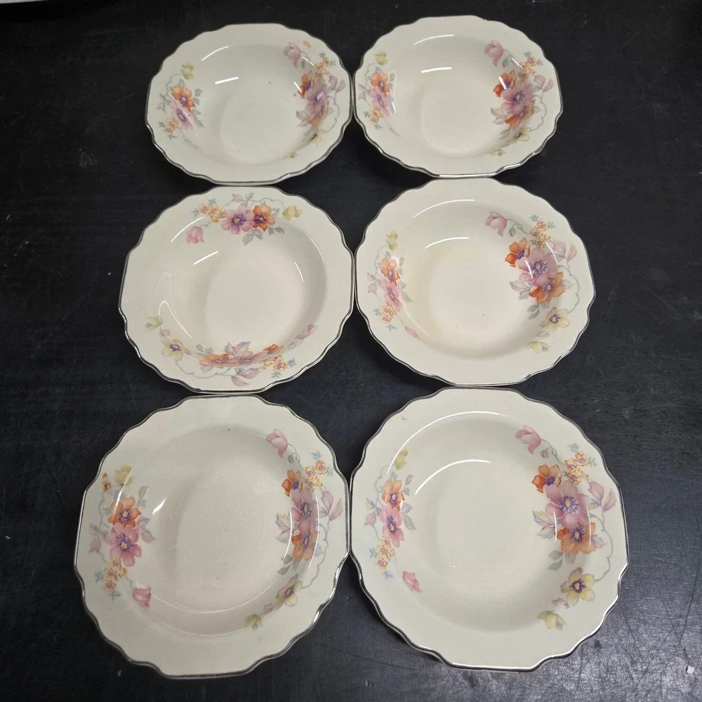 Vintage WS George Lido Canarytone Floral Dinnerware Set Platter Bowls Cups 196A